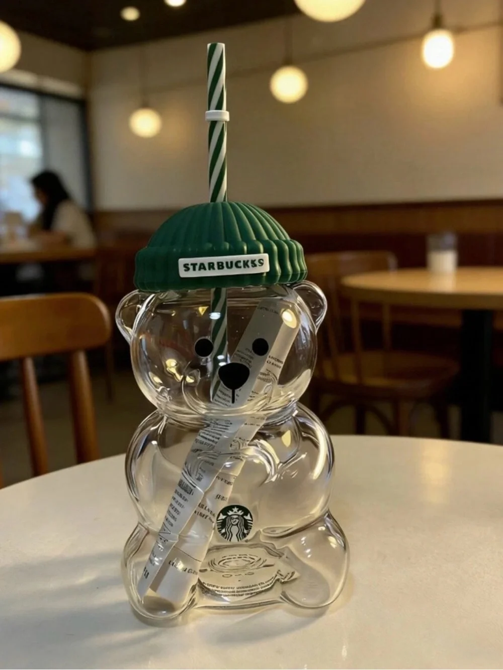 NEW Starbucks Barista Bear Glass 20oz Bottle - RED